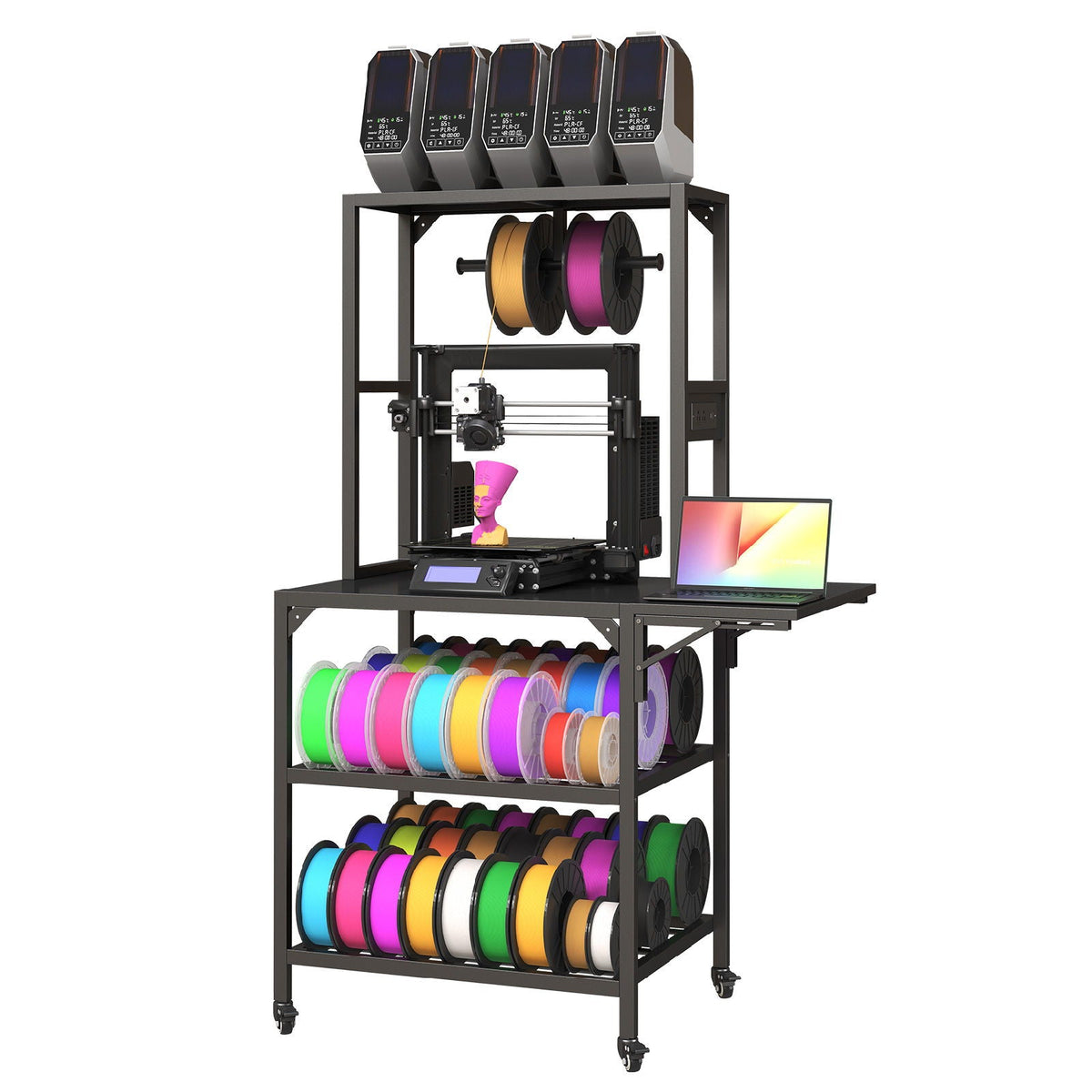 Heavy Duty 3D Printer Stand with Filament Storage Rack - Black